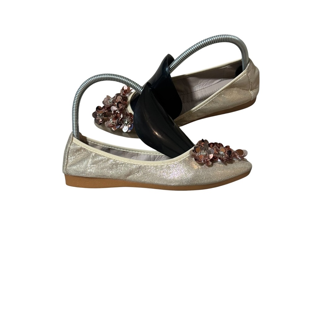 Guansitu Champagne Gold Sequin Pointed Toe Ballet Flats Sz 37/6.5 Fairy Coquette - Picture 4 of 10